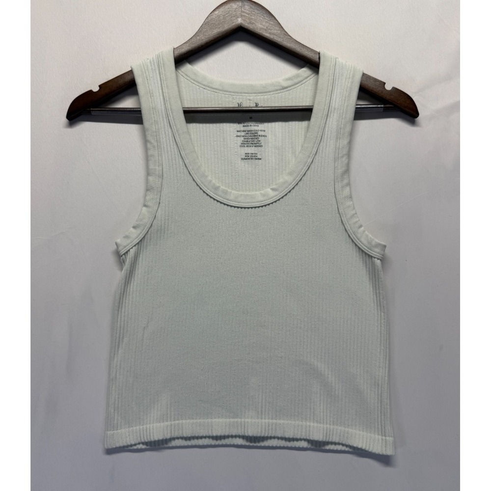 Hippie Rose Cropped Tank Top Women Medium Off White Ribbed Wide Strap Scoop Neck
